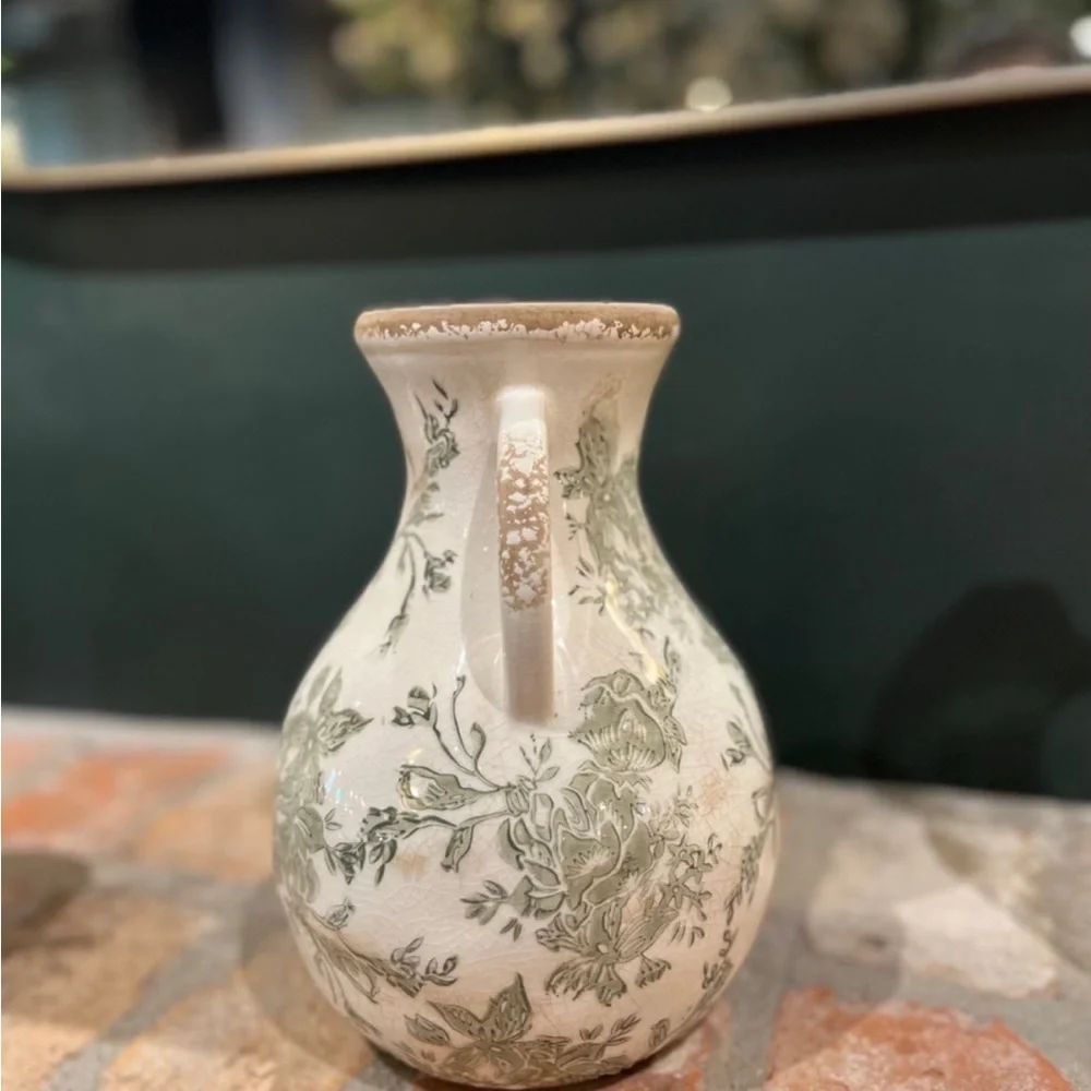 Distressed Floral Vase with Handles - Magnolia